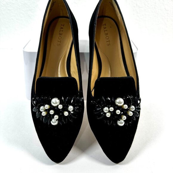 Talbots Edison Jeweled Suede Flats Black | Faux Pearl Loafers | Size 6.5 - Picture 9 of 10